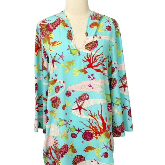 Natori Swim Cover-Up Tunic w/Hood Long Sleeve Coral Reef Ocean Starfish Size XS - Picture 8 of 8